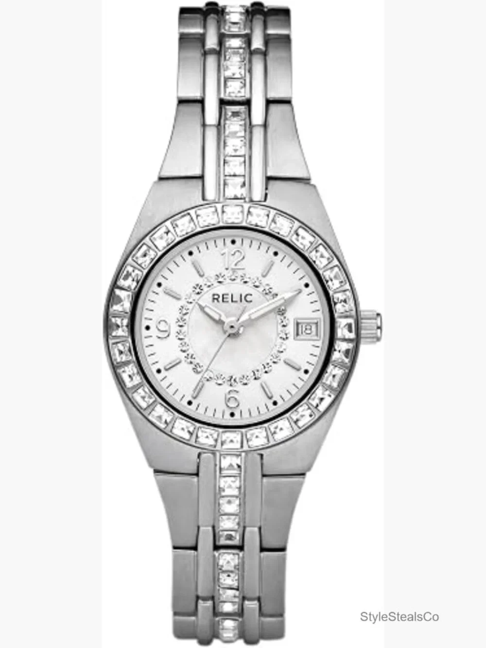 Women's Stainless Steel Wrist Watch with Crystals Quartz Movement